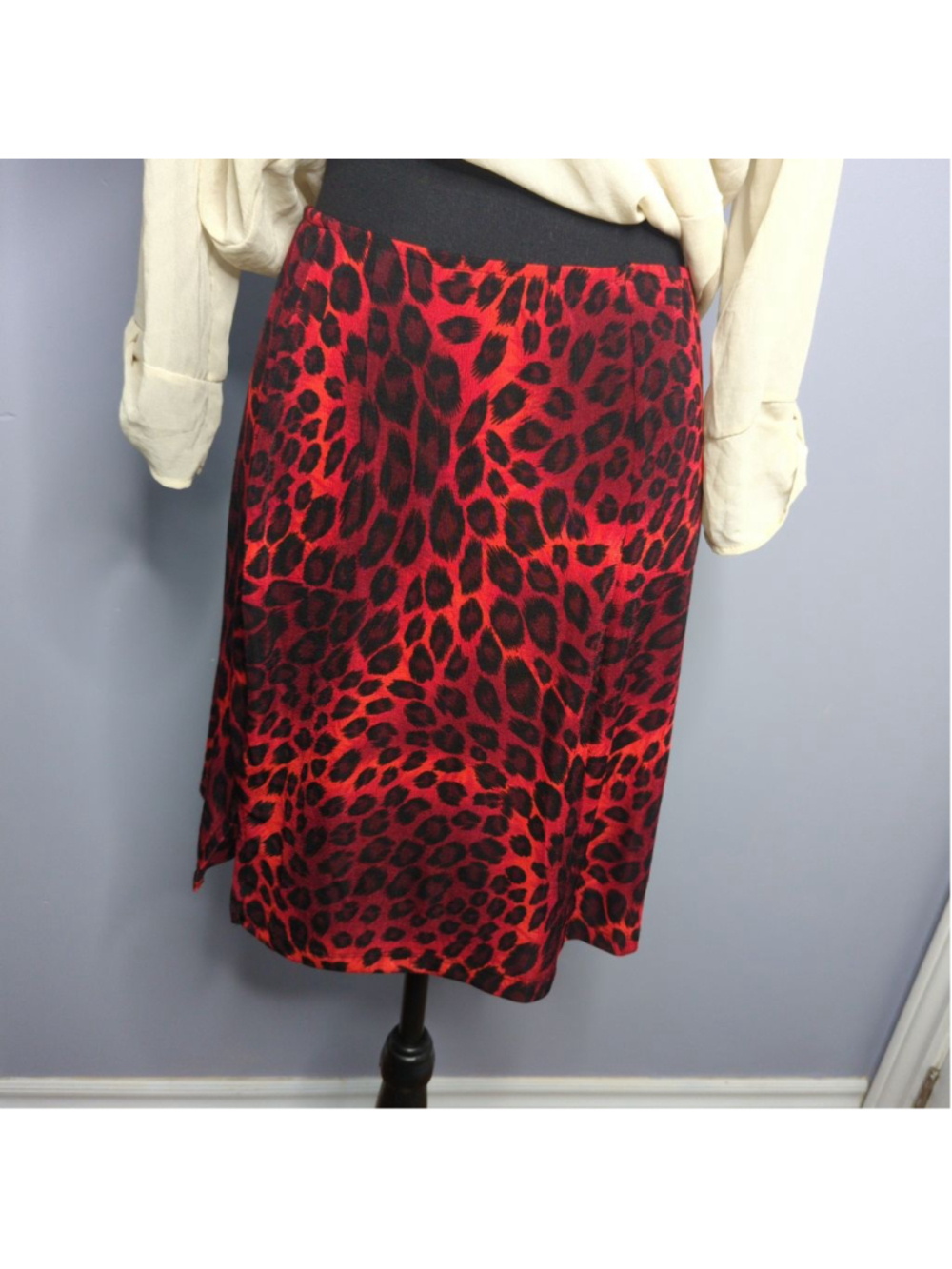 Vintage Fashion Bug Red Leopard Print Mini Skirt M Y2K 90s Mallcore